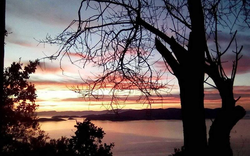 Buildable plot close to Glossa village with ruined cottage and amazing views Sunset from the plot