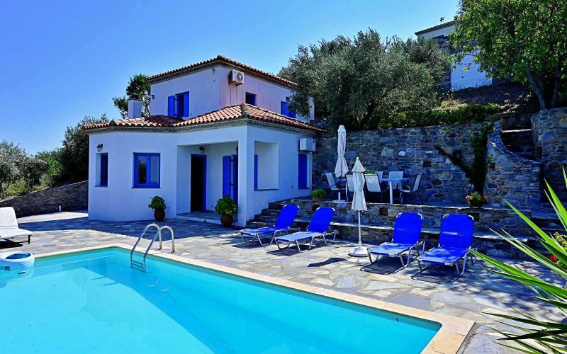 Charming pool Villa with breathtaking views to Skopelos Town and Sea.