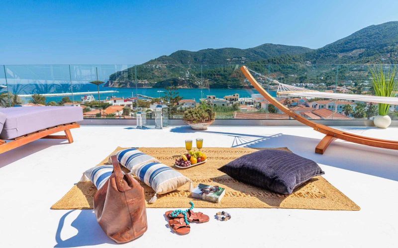 Luxurious Studio with spacious terrace and breathtaking views to Skopelos Town and port Terrace