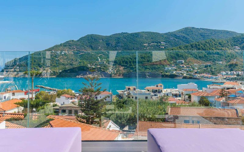 Luxurious Studio with spacious terrace and breathtaking views to Skopelos Town and port Terrace
