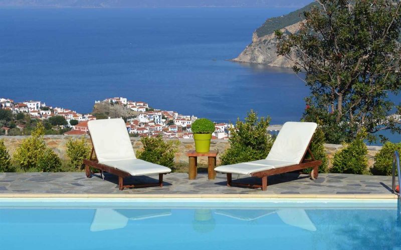 Spacious villa with best views overlooking Skopelos Town and port
