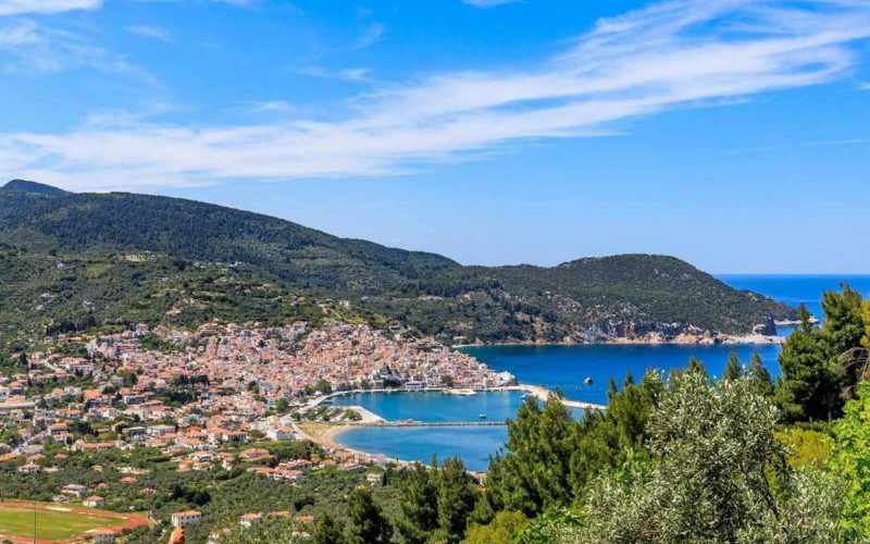 Villa Santa Marina with views to Skopelos Town and port Views