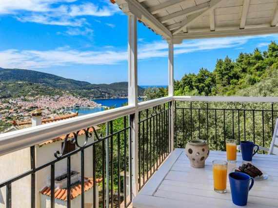 Villa Santa Marina with views to Skopelos Town and port