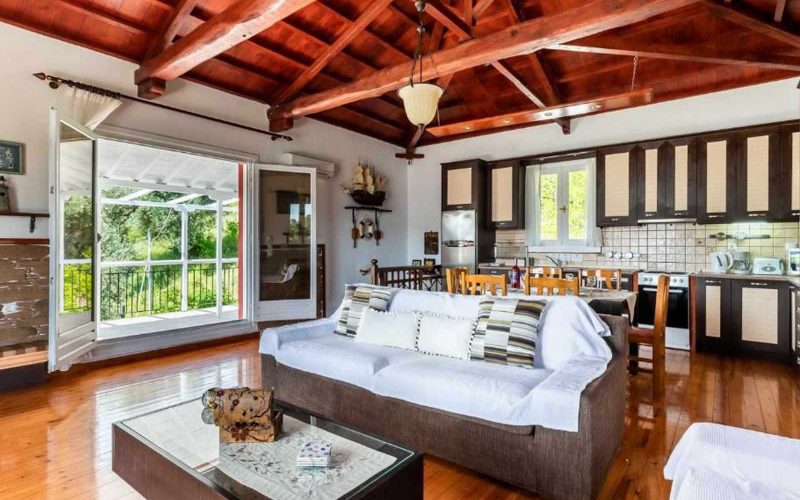 Villa Santa Marina with views to Skopelos Town and port Living dining room