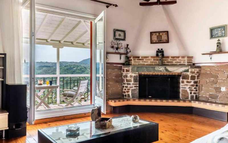 Villa Santa Marina with views to Skopelos Town and port Living dining room