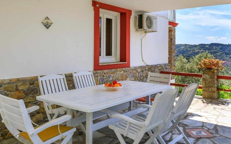 Villa Santa Marina with views to Skopelos Town and port Covered terrace