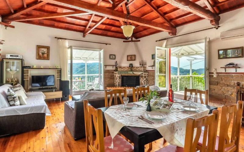 Villa Santa Marina with views to Skopelos Town and port Living dining room