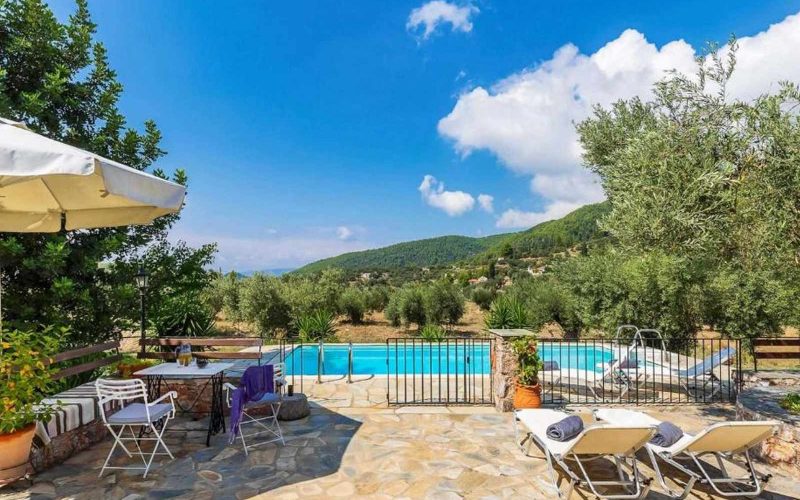 Villa with swimming pool close to Panormos beach The pool area
