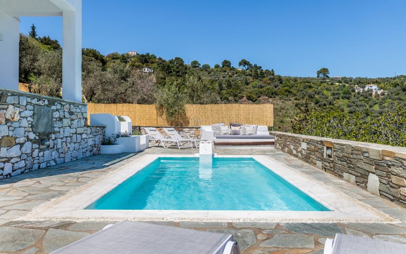 Pool villa just above Skopelos town and port with breathtaking views