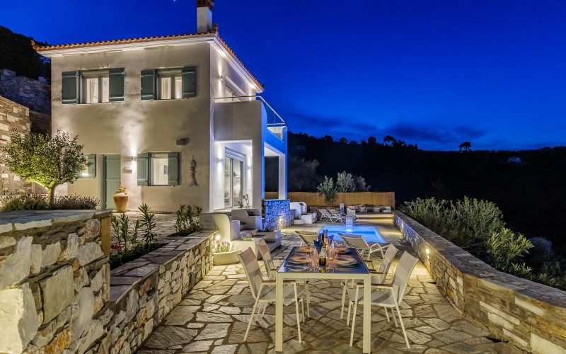 Pool villa just above Skopelos town and port with breathtaking views