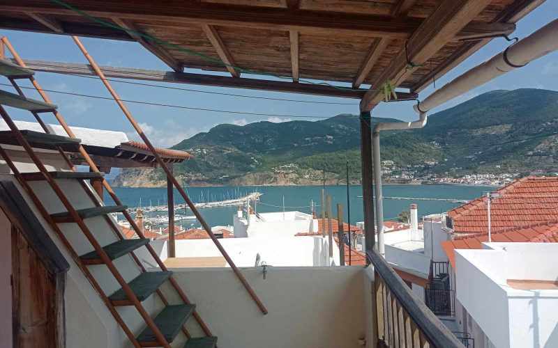 Town house with terraces and views to Skopelos port and Town Covered Terrace