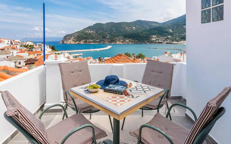 Traditional town house with terrace and views to Skopelos port