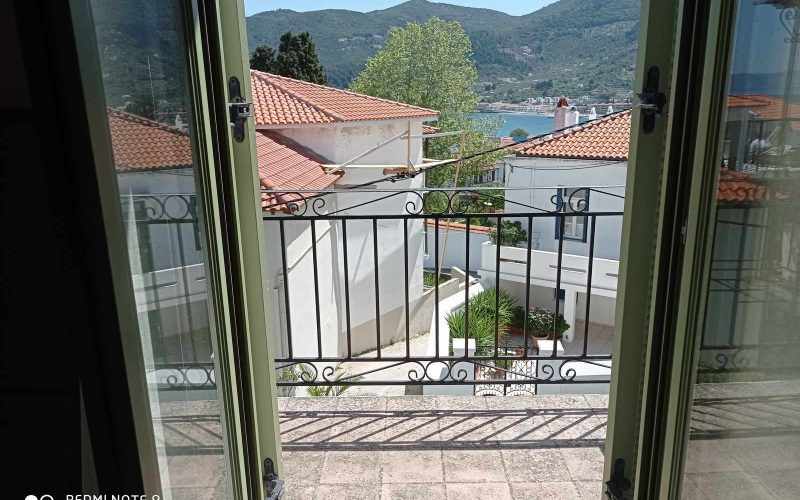 Traditional Town house with terrace and views to Skopelos Town and port Balcony