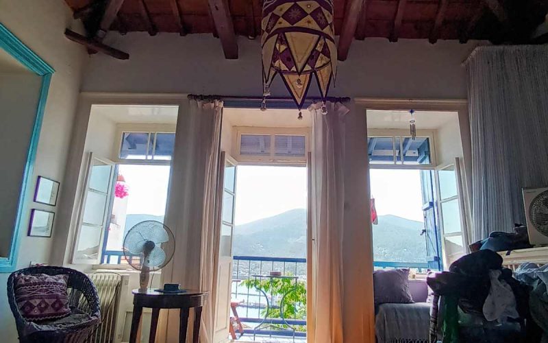 Cozy Skopelos Town House with views and balcony Wooden Bedroom